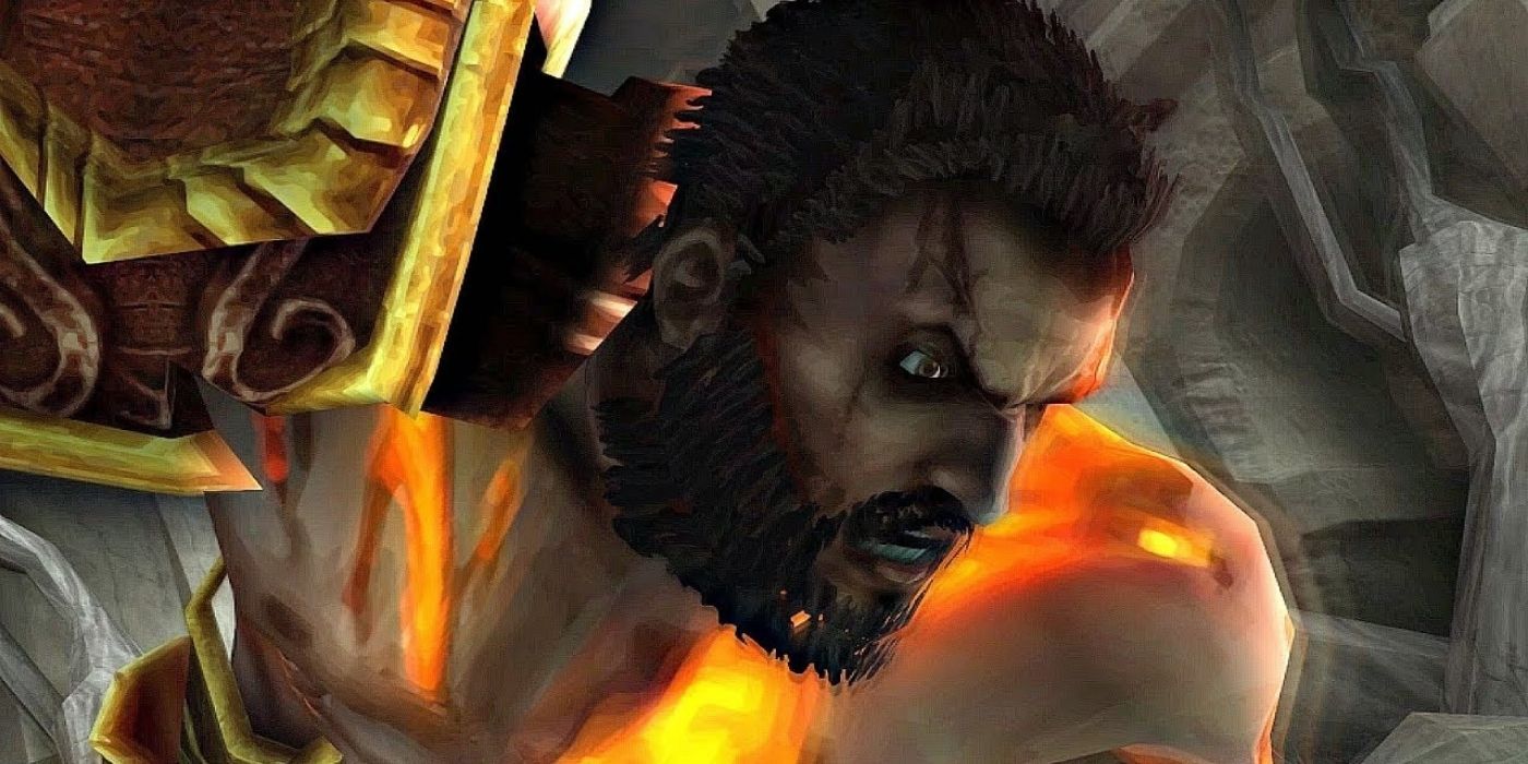 Deimos lutando contra Kratos em God of War.