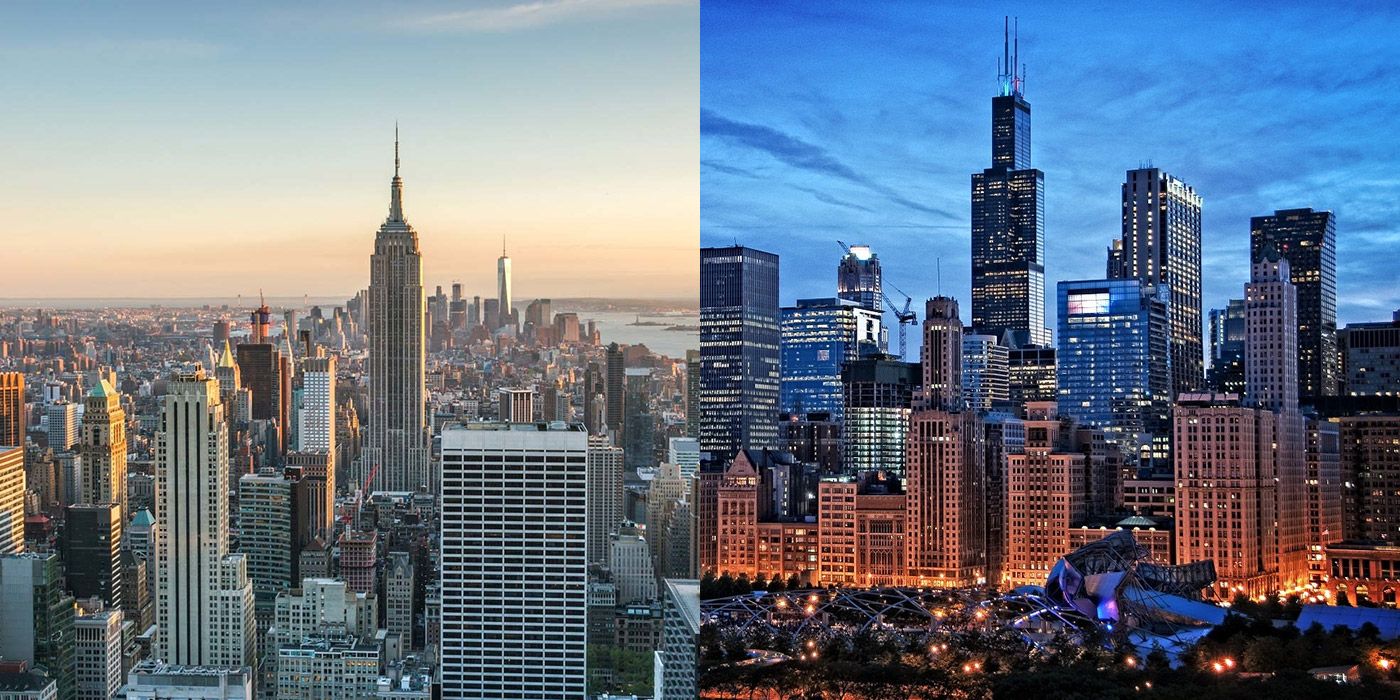 Split image of New York and Chicago