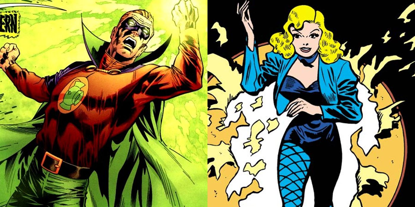 Split image of the Green Lantern Alan Scott, and the Black Canary