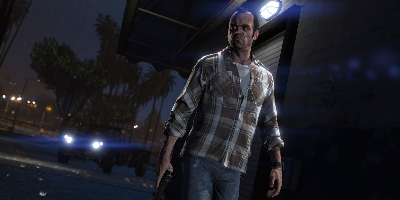 A character in Grand Theft Auto V holding a gun