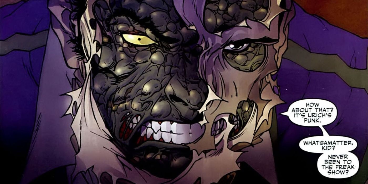 Green Goblin dengan wajah sobek di komik Marvel Noir.