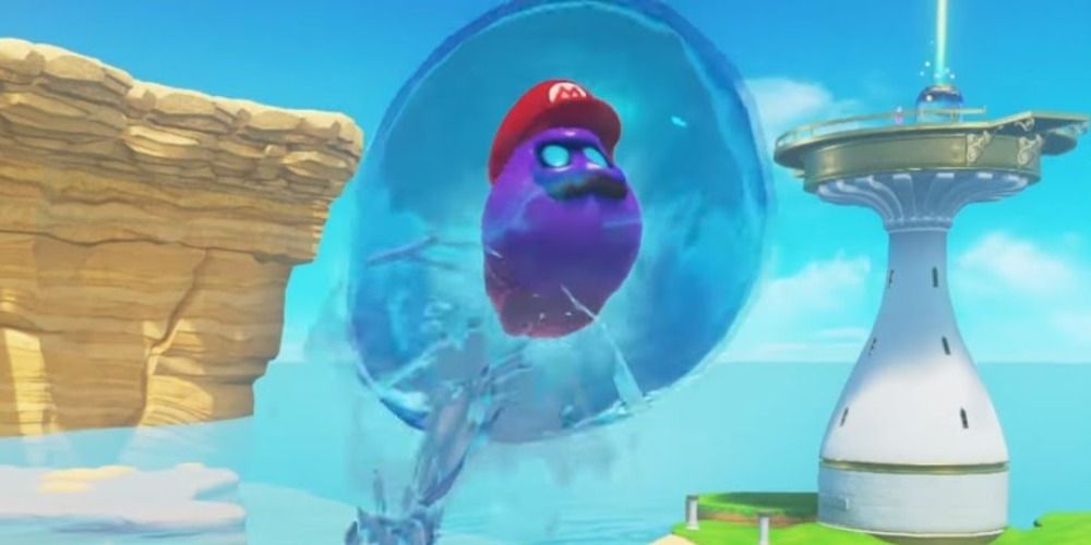 Gushen bursting out of the water in Super Mario Odyssey