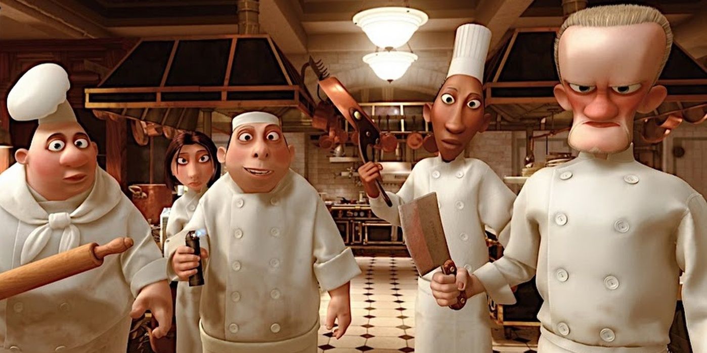 Gusteau's chef's standing in the kitchen in Ratatouille 