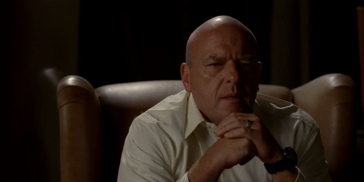 Hank thinking and sitting in chair Breaking Bad.