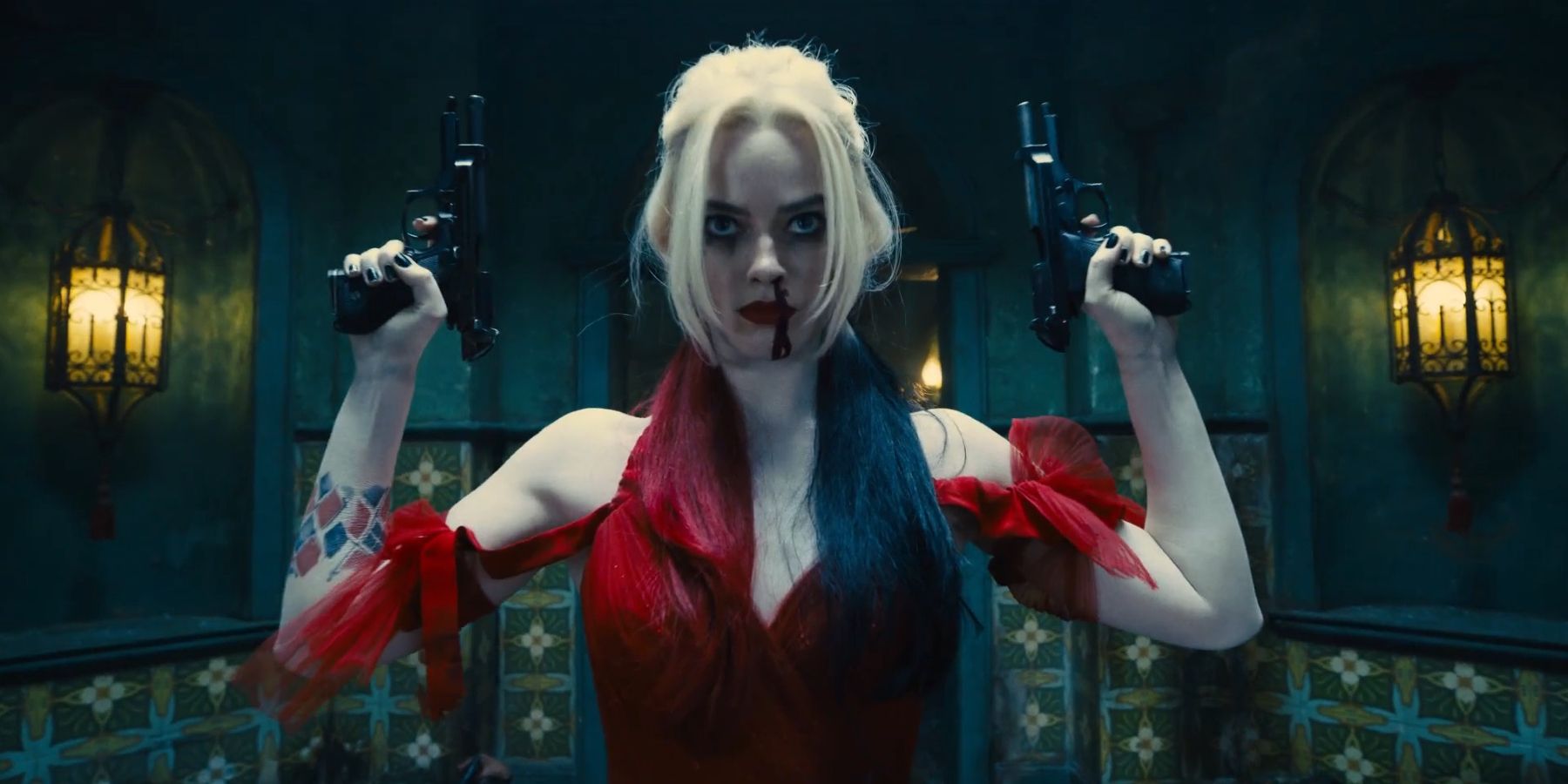 Harley Quinn dual wielding pistols in James Gunn's The Suicide Squad