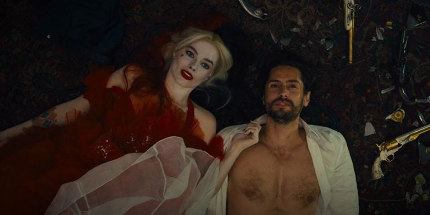 Harley Quinn lying on the floor with Silvio Luna in The Suicide Squad.