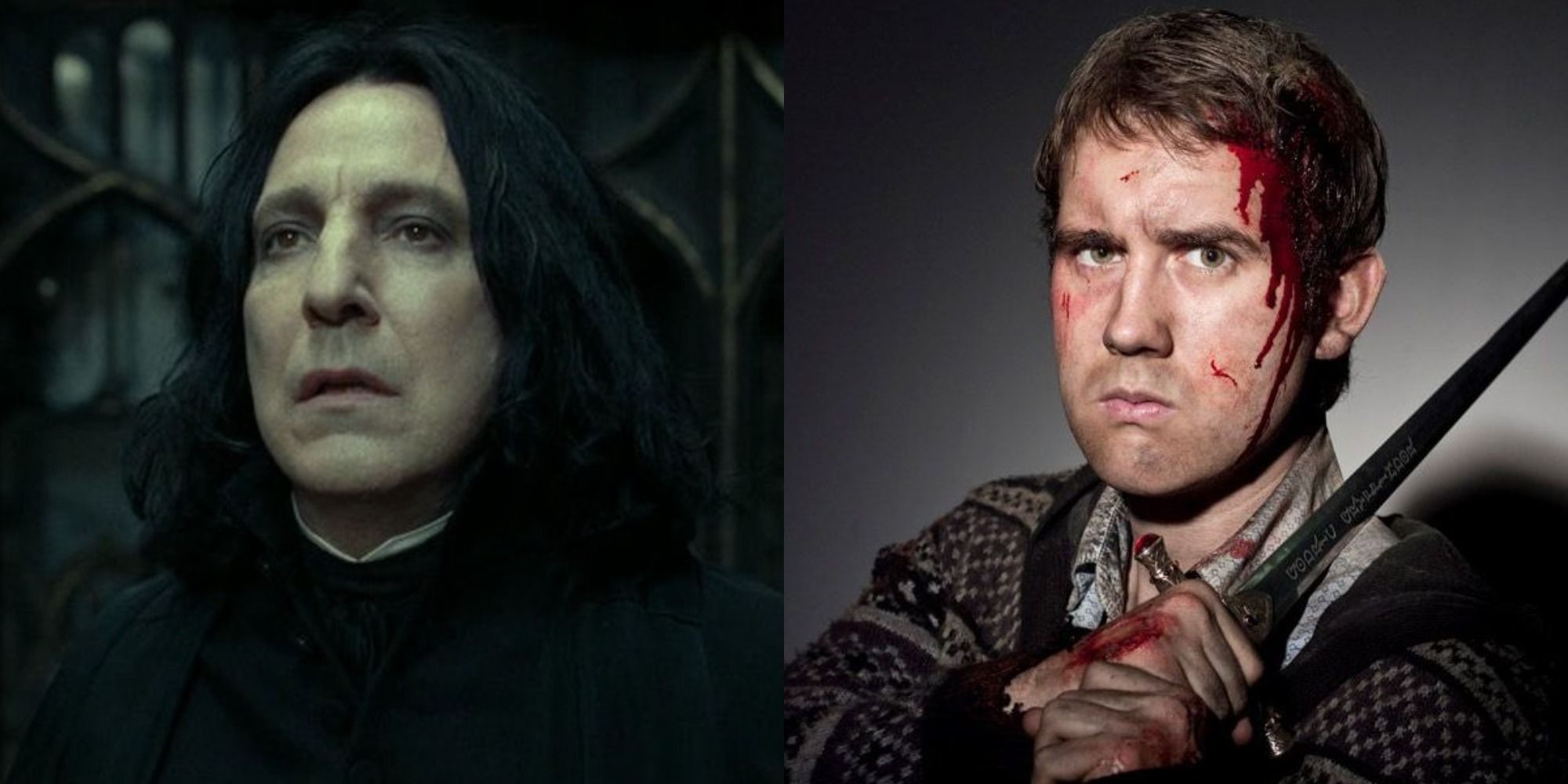 Split image showing Severus Snape and Neville Longbottom in the Harry Potter franchise