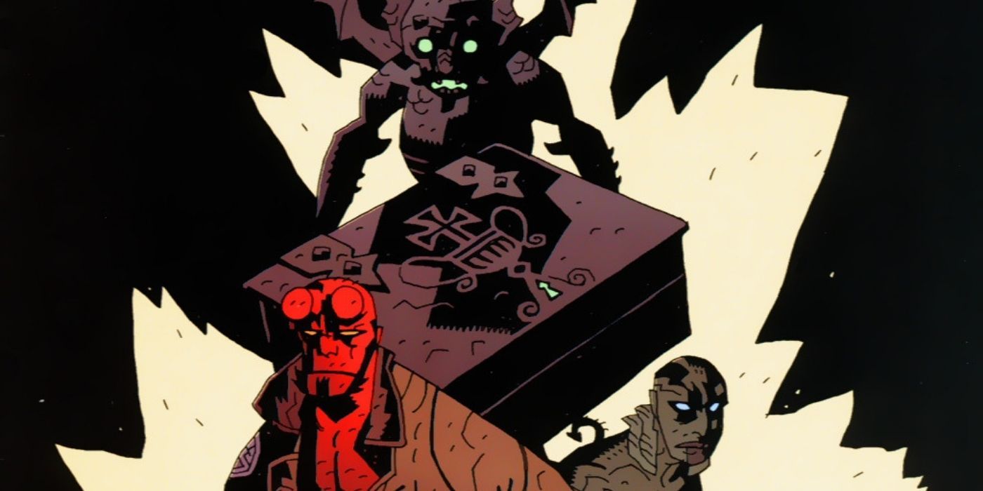The cover to Hellboy Box Full Of Evil featuring Hellboy and two other characters