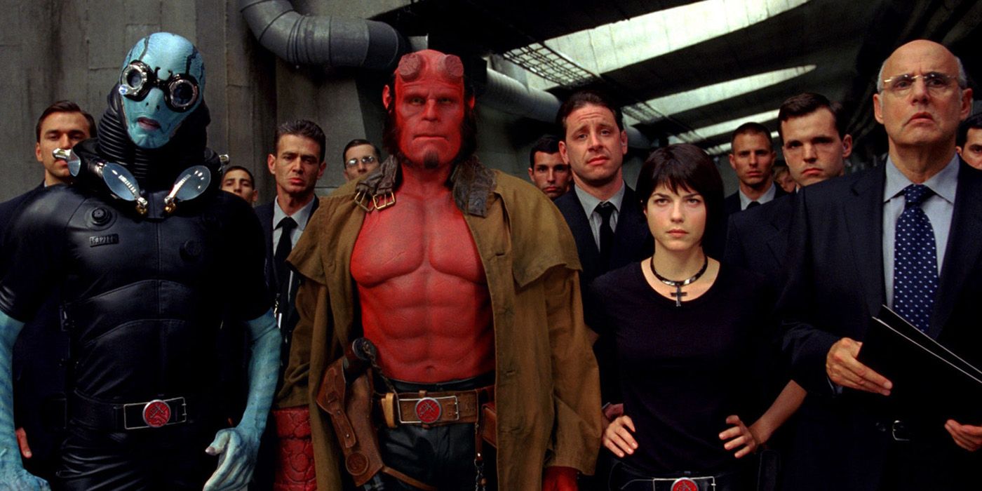 Hellboy standing with the BPRD.