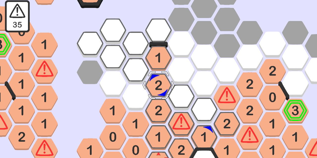 A screenshot of multiple hexagons with numbers in the middle in the Switch game Hexceed.