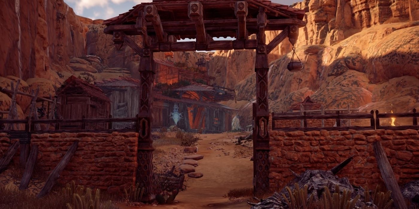 The entry to an isolated hut in Horizon Zero Dawn.