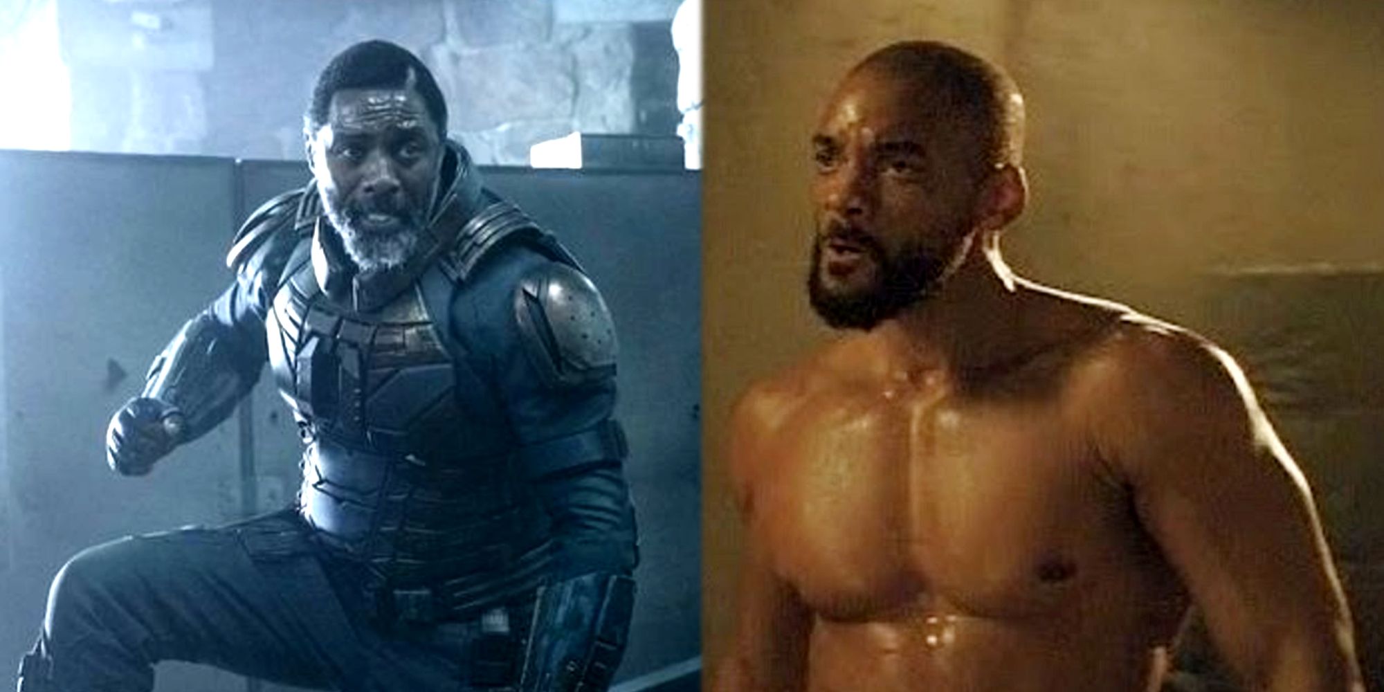 Idris Elba as Bloodsport and Will Smith as Deadshot in The Suicide Squad Movies