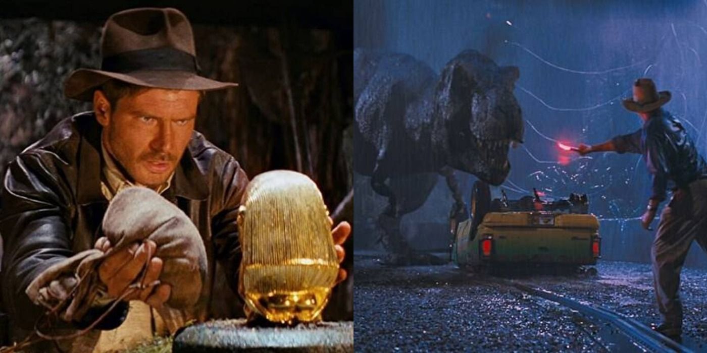 Indiana Jones and Jurassic Park movie shots.
