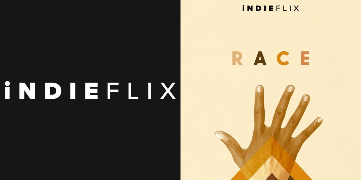Two side by side images with the logo for Indieflix and the poster for the Race movie.