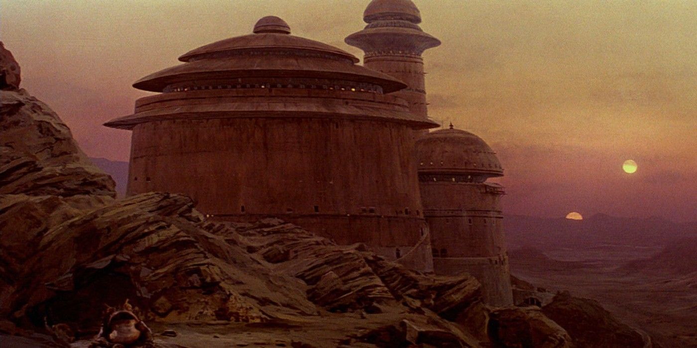 A shot of Jabba's palace on tatooine in Return of the Jedi.