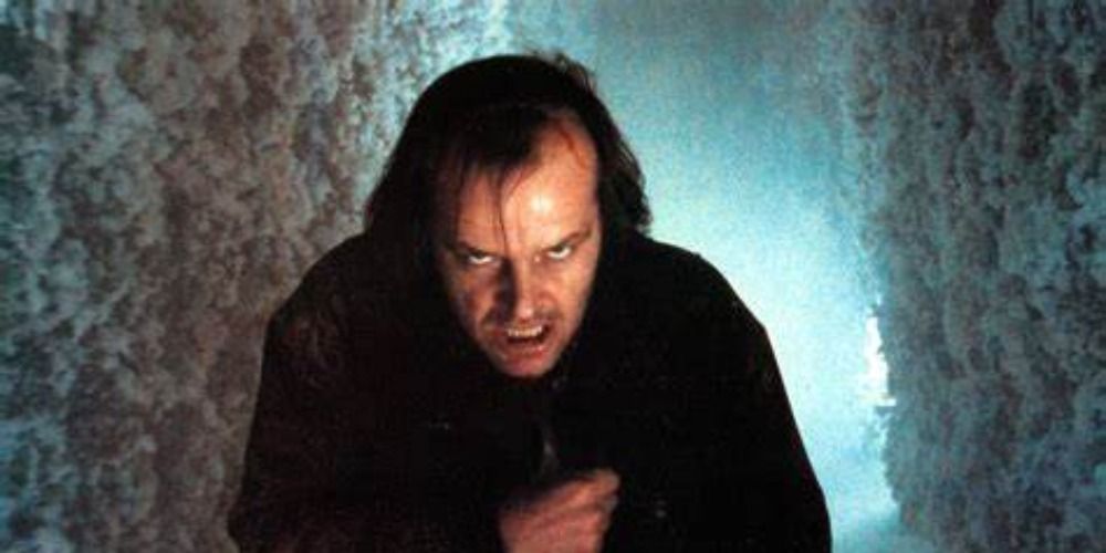 Jack Torrence pursus his son in The Shining, stumbling through the frozen hedge maze, looking exhausted and angry