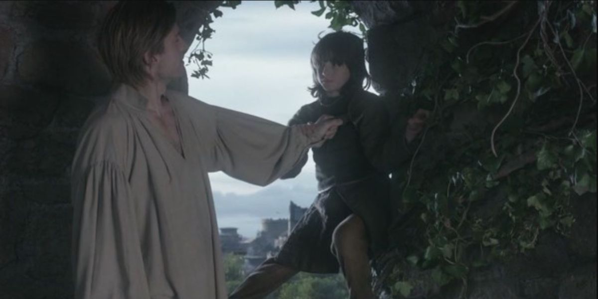 Jaime pushing Bran out of the window on Game of Thrones