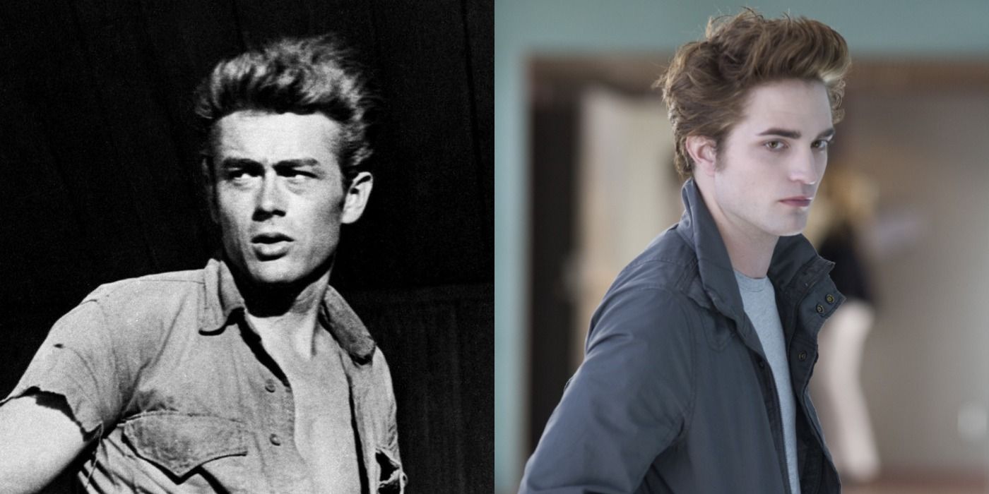 Split image of James Dean and Edward from Twilight