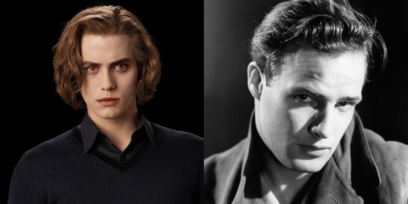 Split image of Jasper from Twilight and young Marlon Brando