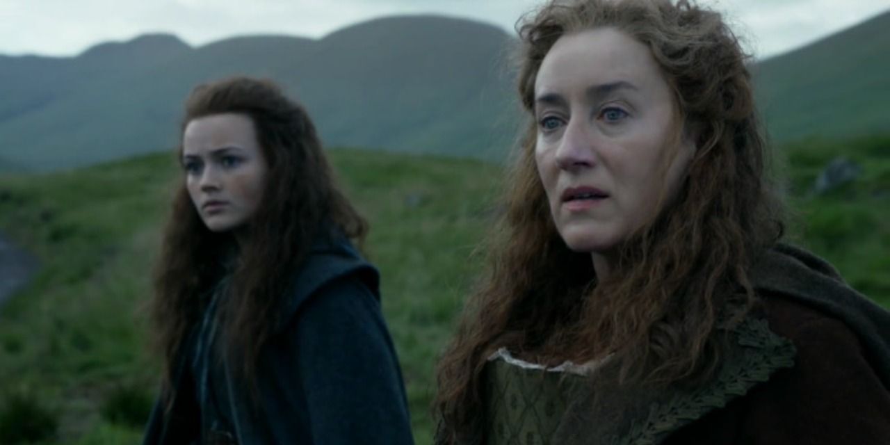 Image of Jocasta and Morna looking shocked in Outlander