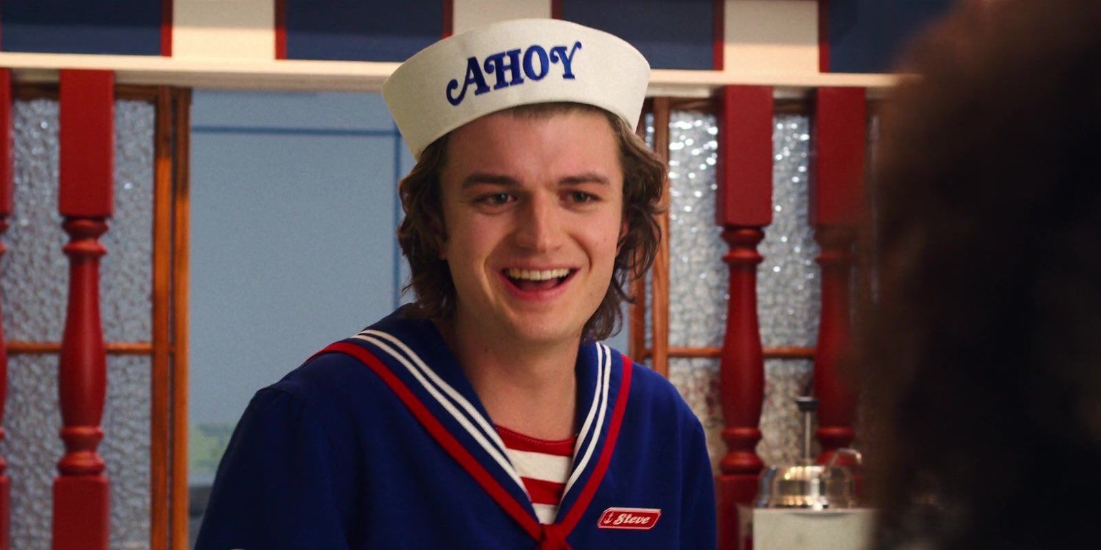Steve in a Scoops Ahoy costume in Stranger Things