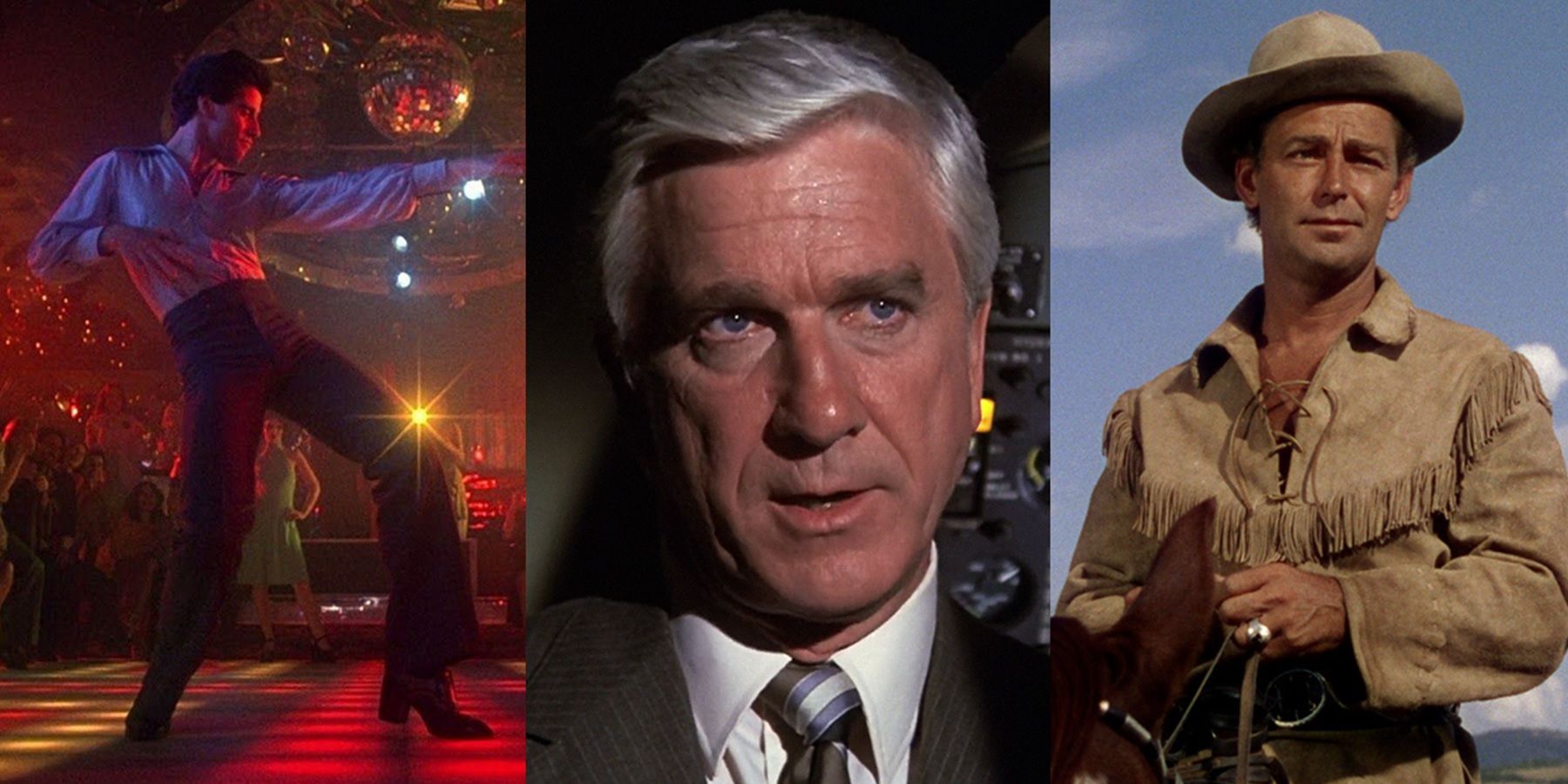 John Travolta in Saturday Night Fever, Leslie Nielsen in Airplane, and Alan Ladd in Shane