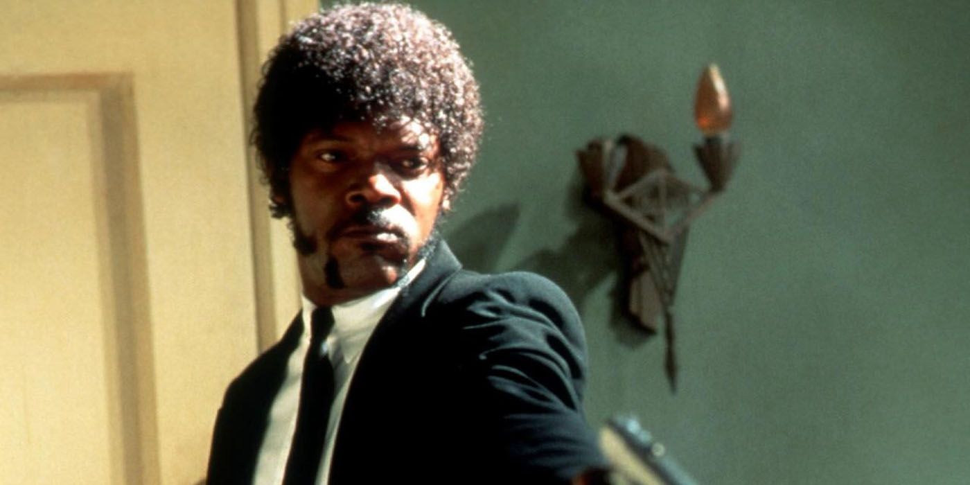 Jules Winnfield shooting a man in Pulp Fiction.