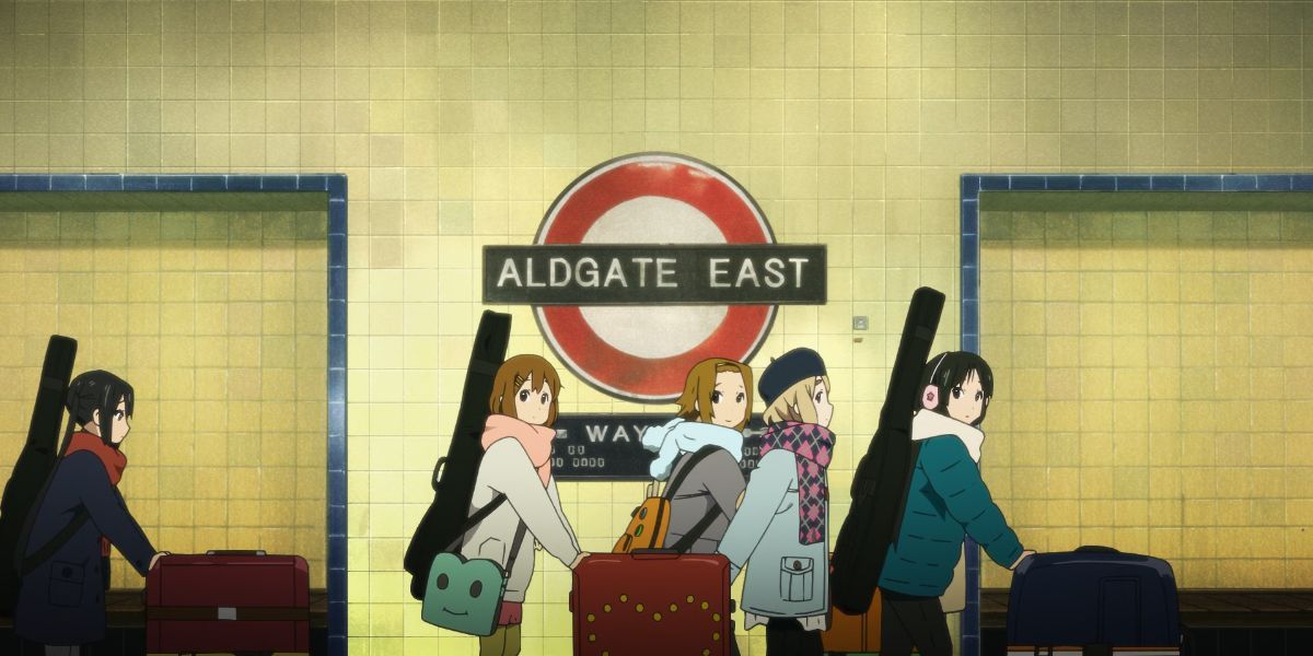 The K-On cast in the tube in K-On! The Movie.