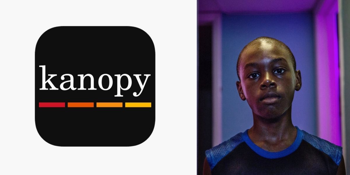 Two side by side images of the Kanopy logo and the main character in Moonlight.