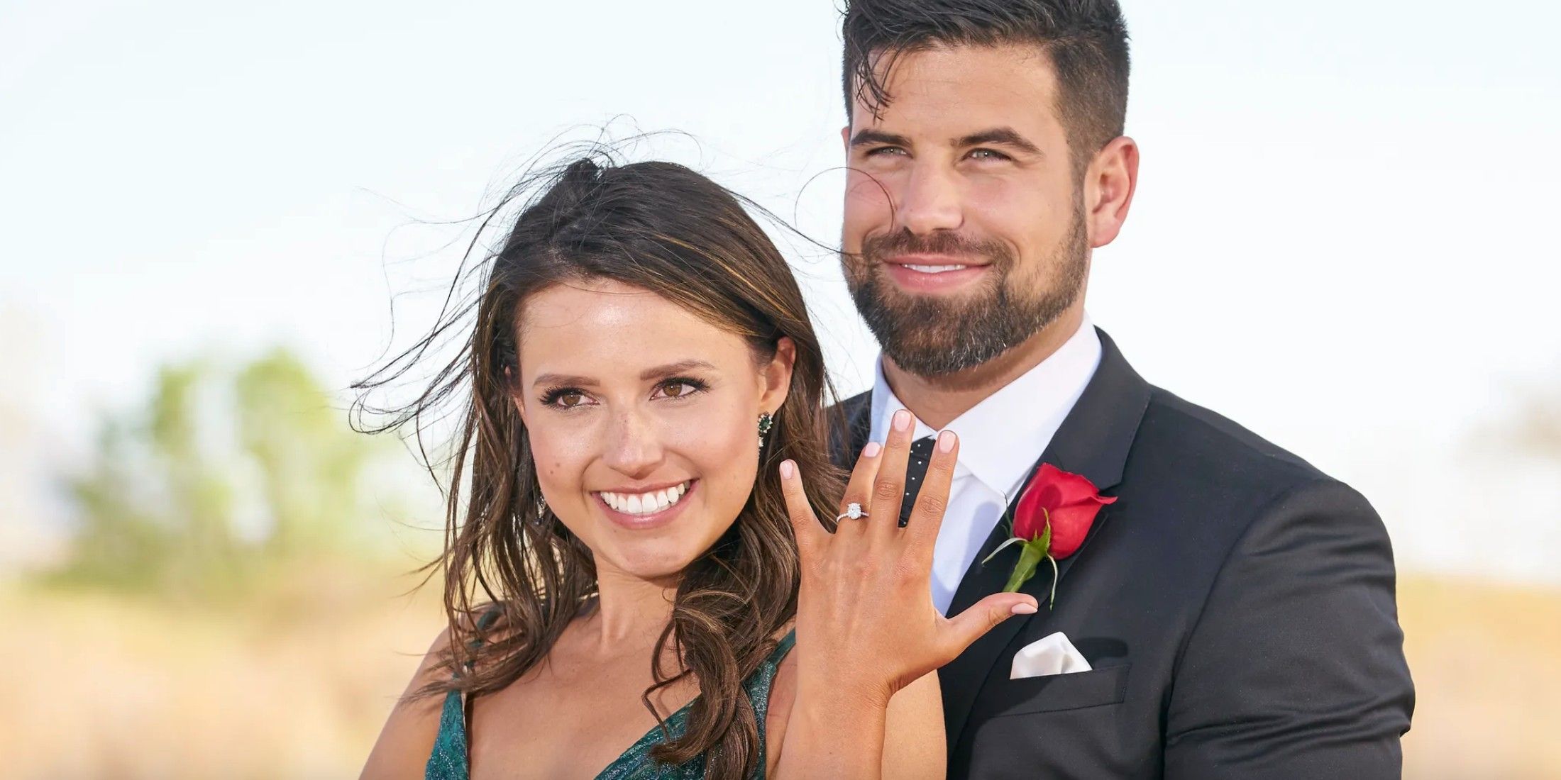 Katie Thurston showing off her ring and Blake Moynes from The Bachelorette