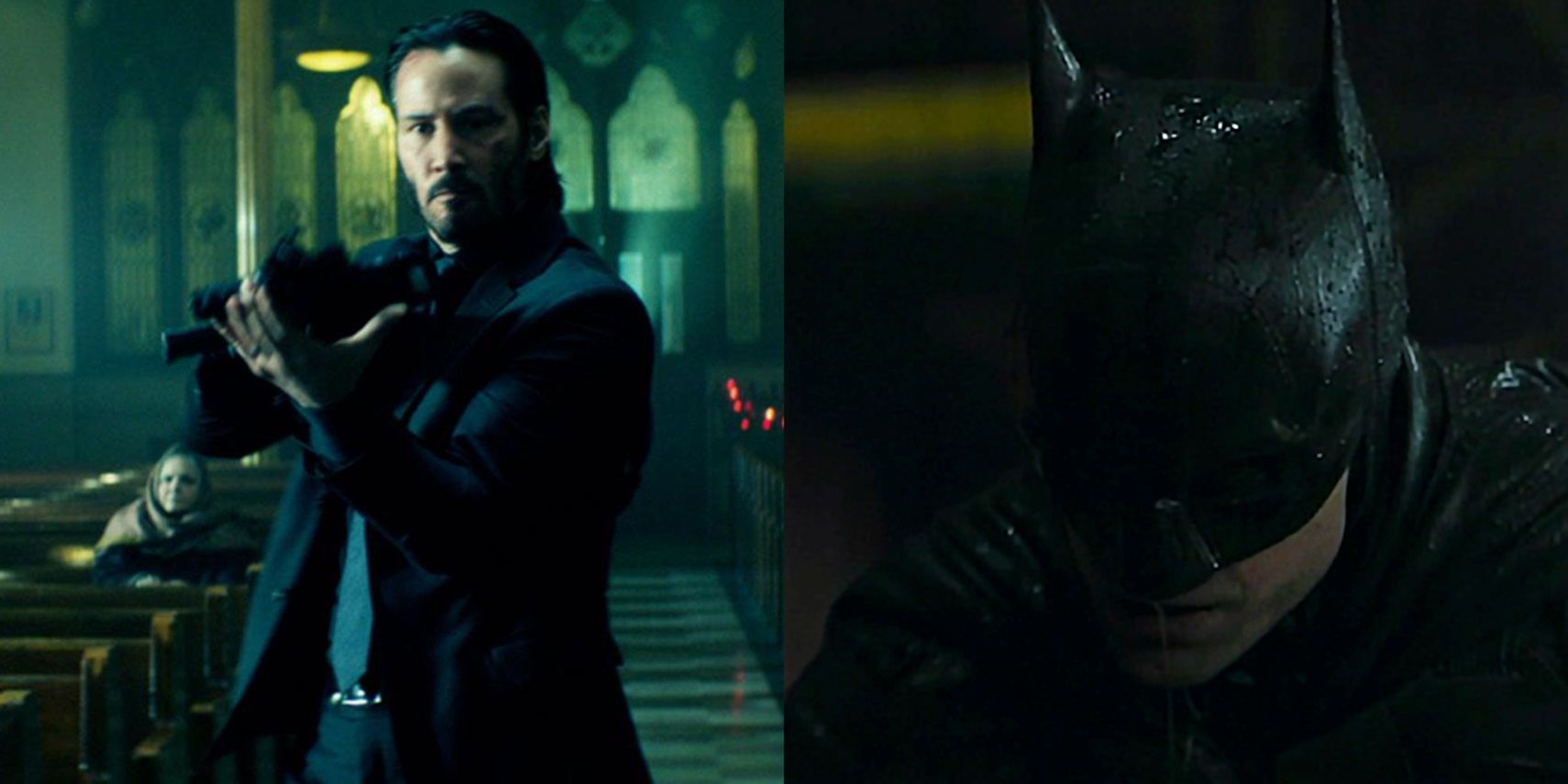 Keanu Reeves as John Wick and Robert Pattinson as Batman