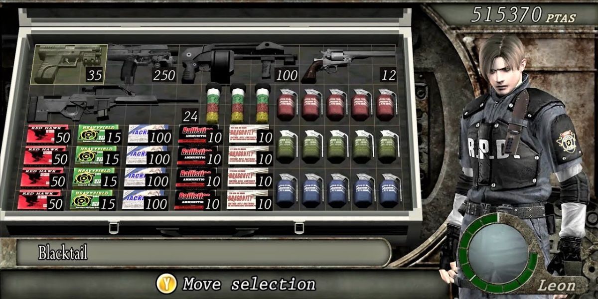 Resident Evil 4's iconic inventory screen.