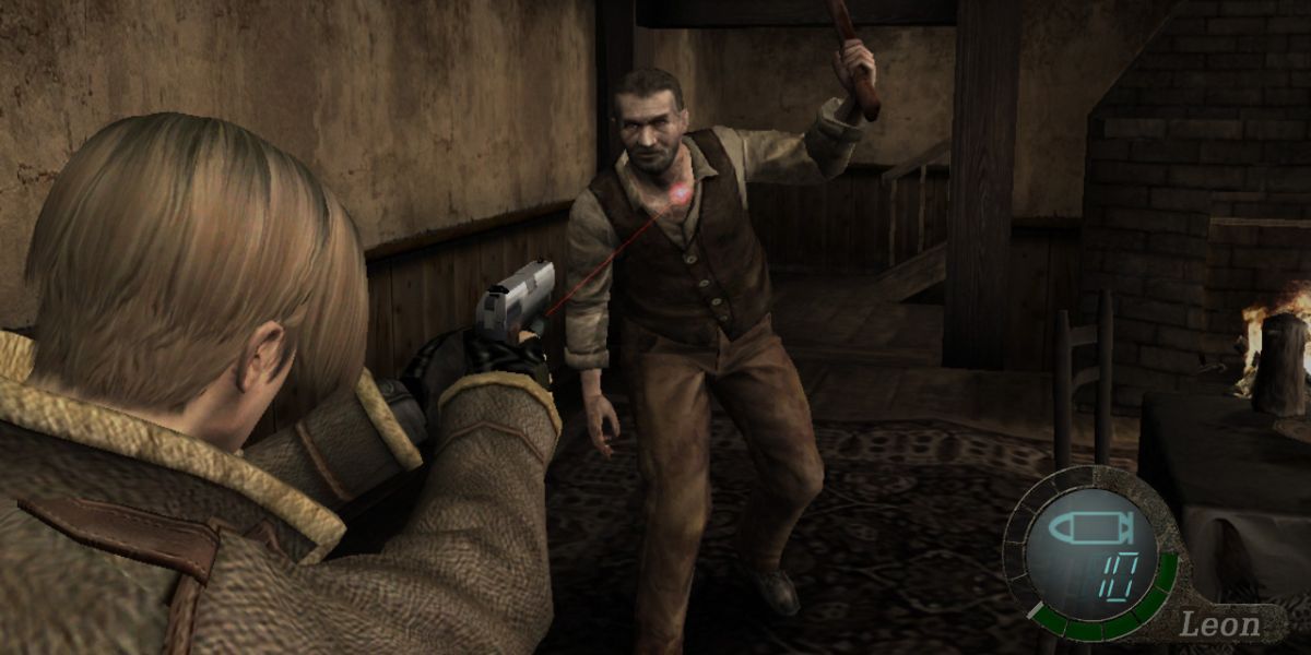 Leon engagin Resident Evil 4's first enemy.