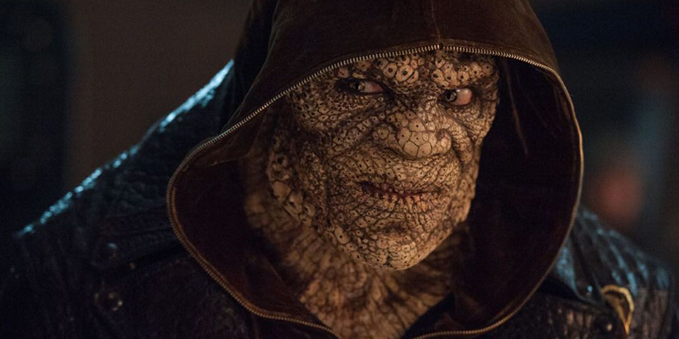Killer Croc wears a hooded jacket in Suicide Squad