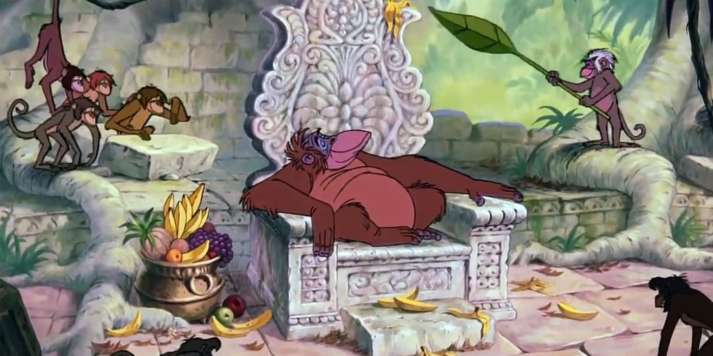 King Louie sits on his throne in Disney's The Jungle Book (1967)