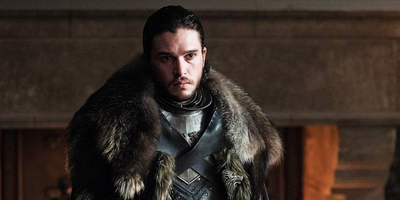 Jon Snow at Winterfell's hall looking serious in Game of Thrones