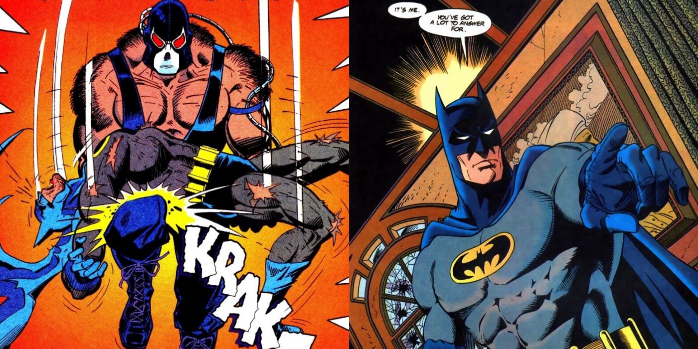 Bane breaks Batman's back, and Bruce returning after his recovery