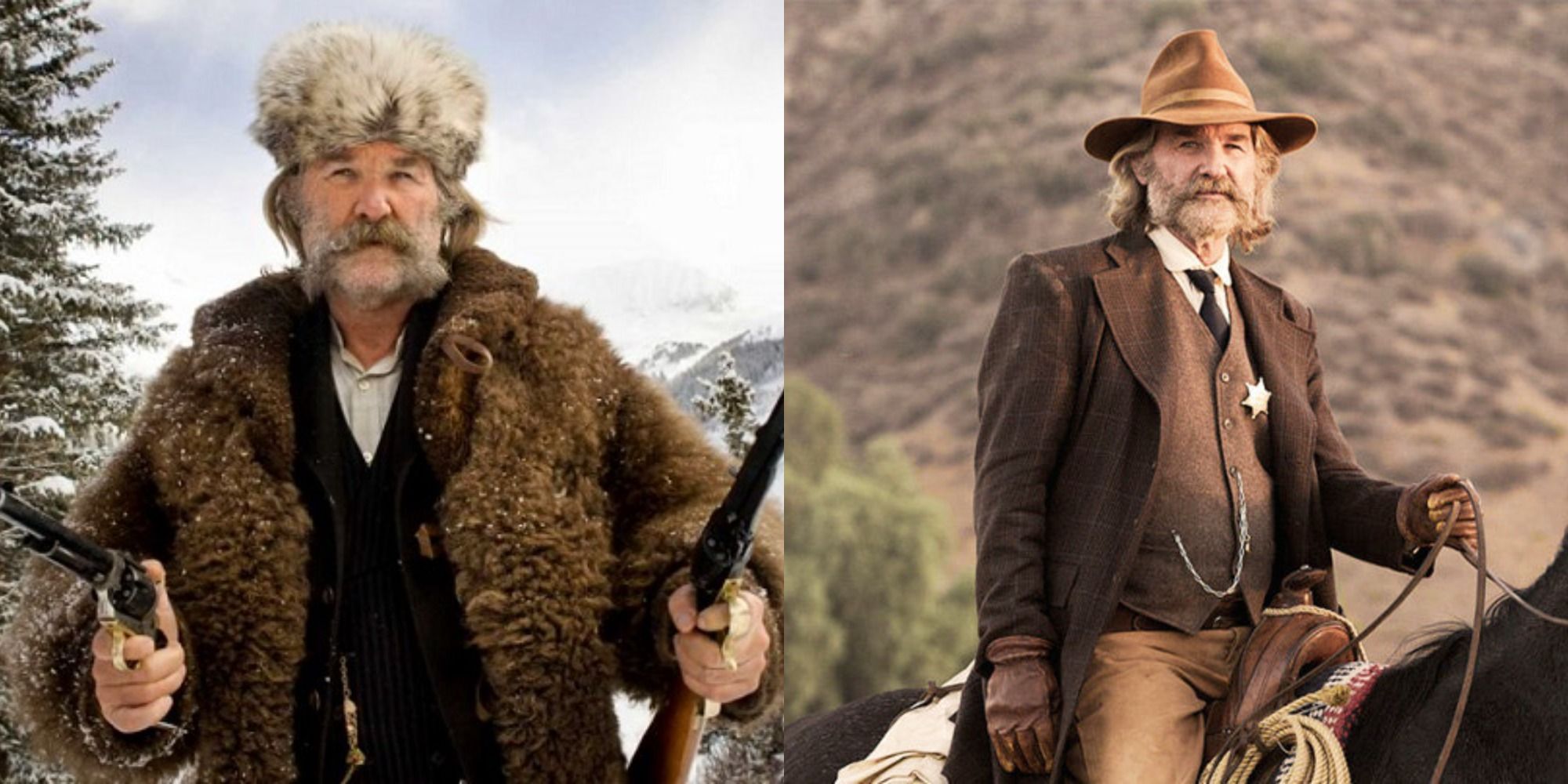 Split image showing Kurt Russell in The Hateful Eight and Bone Tomahawk