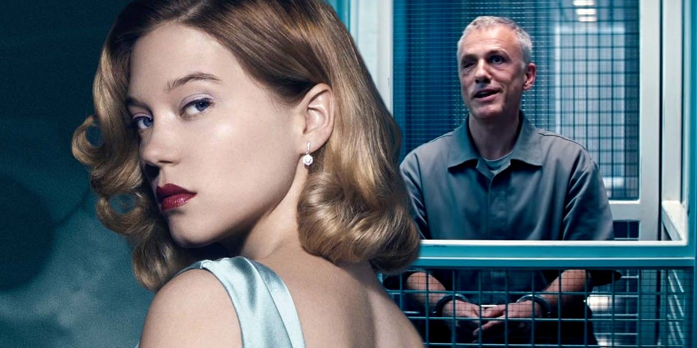 Lea Seydoux as Madeleine Swann in James Bond Spectre and Christoph Waltz as Blofeld in No Time To Die