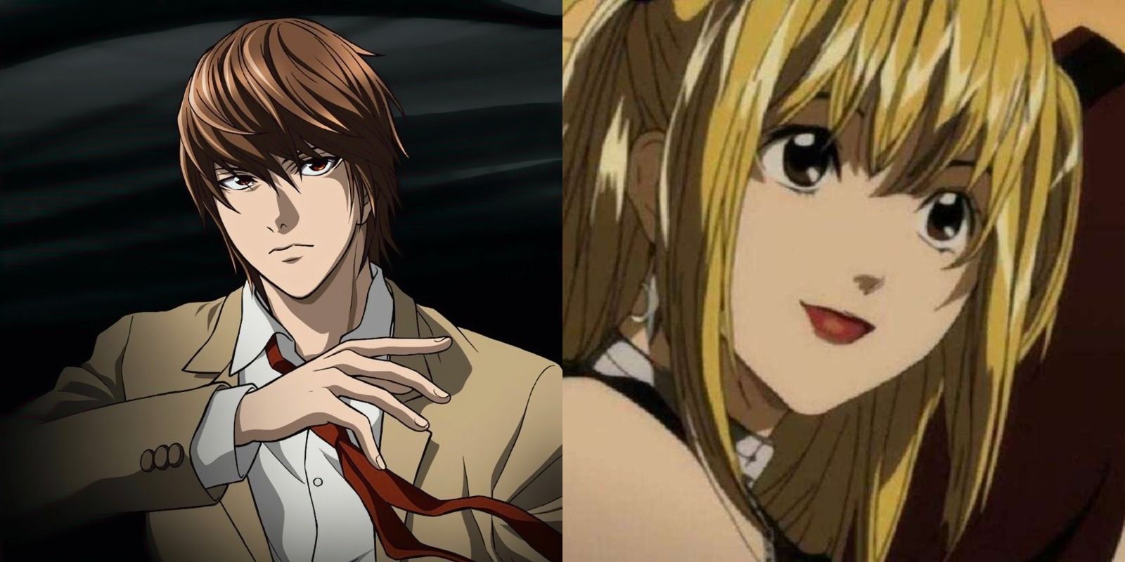 Light Yagami and Misa Amane from Death Note, in a split image.