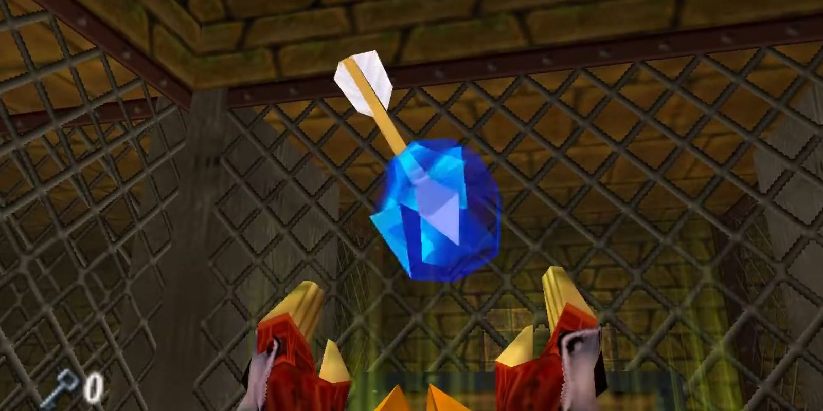 Link holding up the Ice Arrow in The Legend Of Zelda: Ocarina Of Time