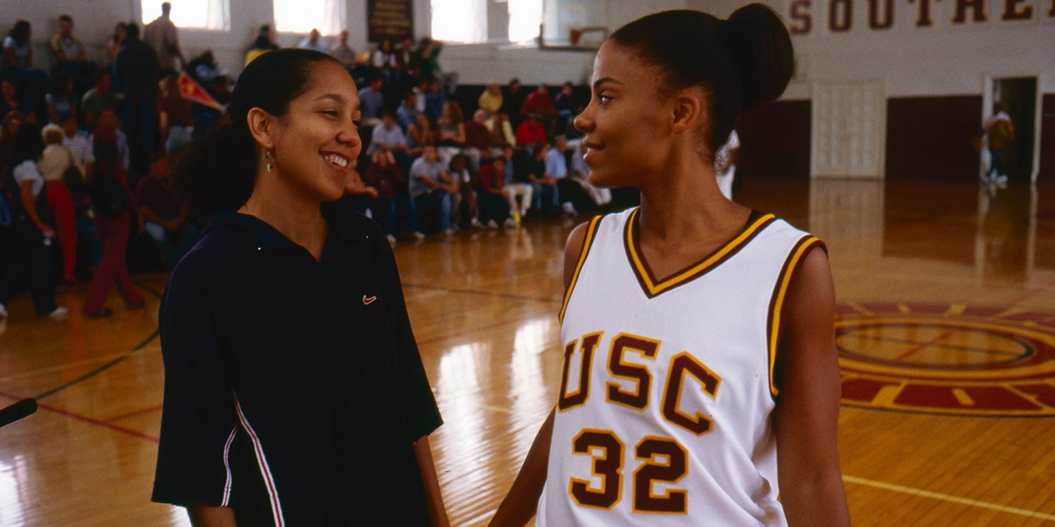 Monica Wright talks to a teammate in Love and Basketball