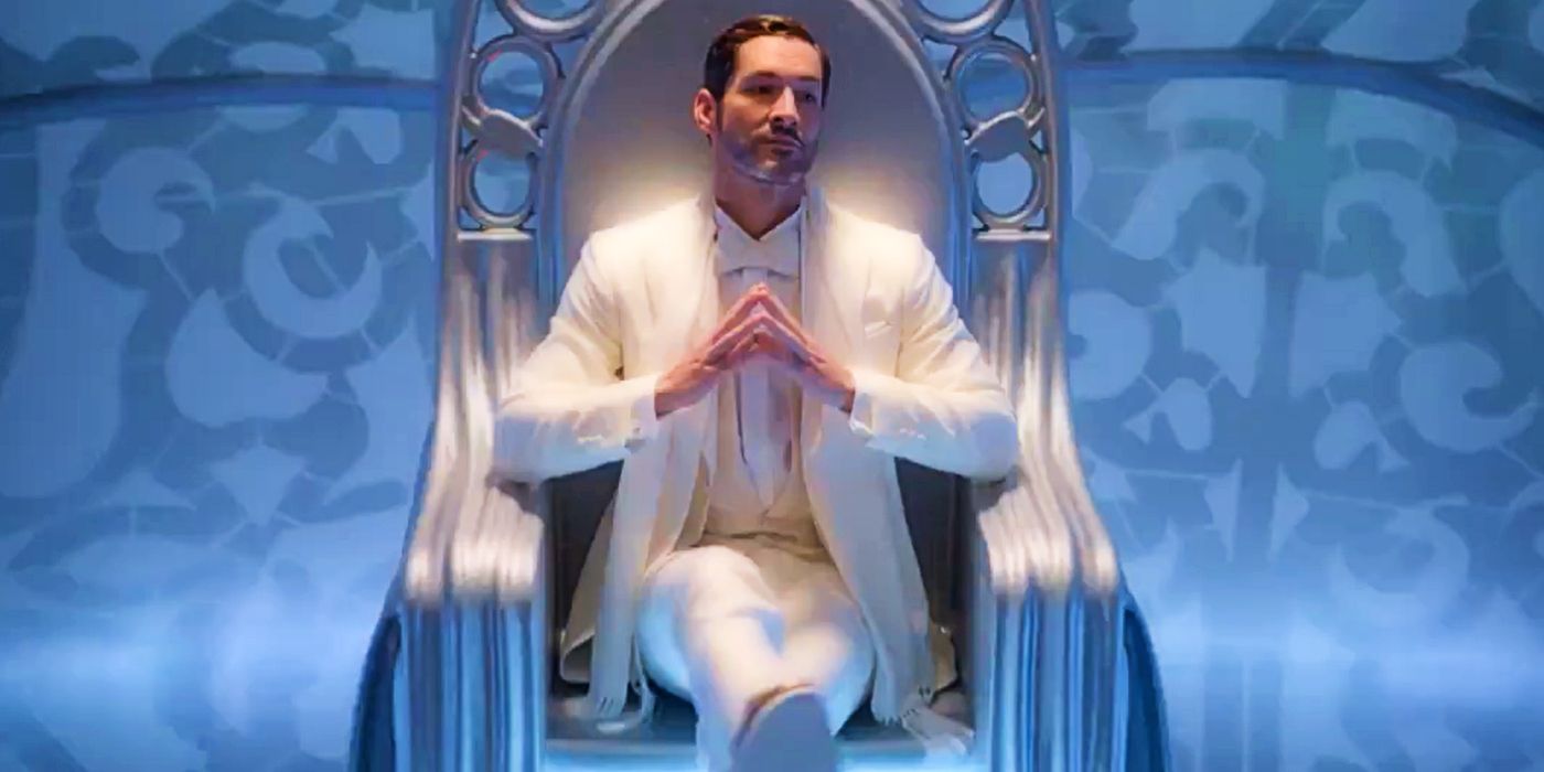 Lucifer sitting on a throne in Lucifer season 6.