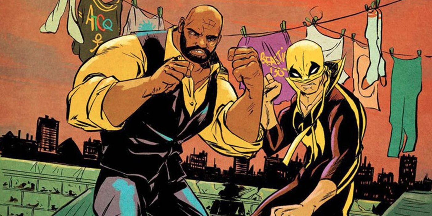 Luke Cage and Iron Fist fighting together.