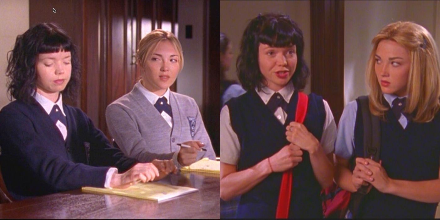 Split image of Louise and Madeline at Chilton on Gilmore Girls