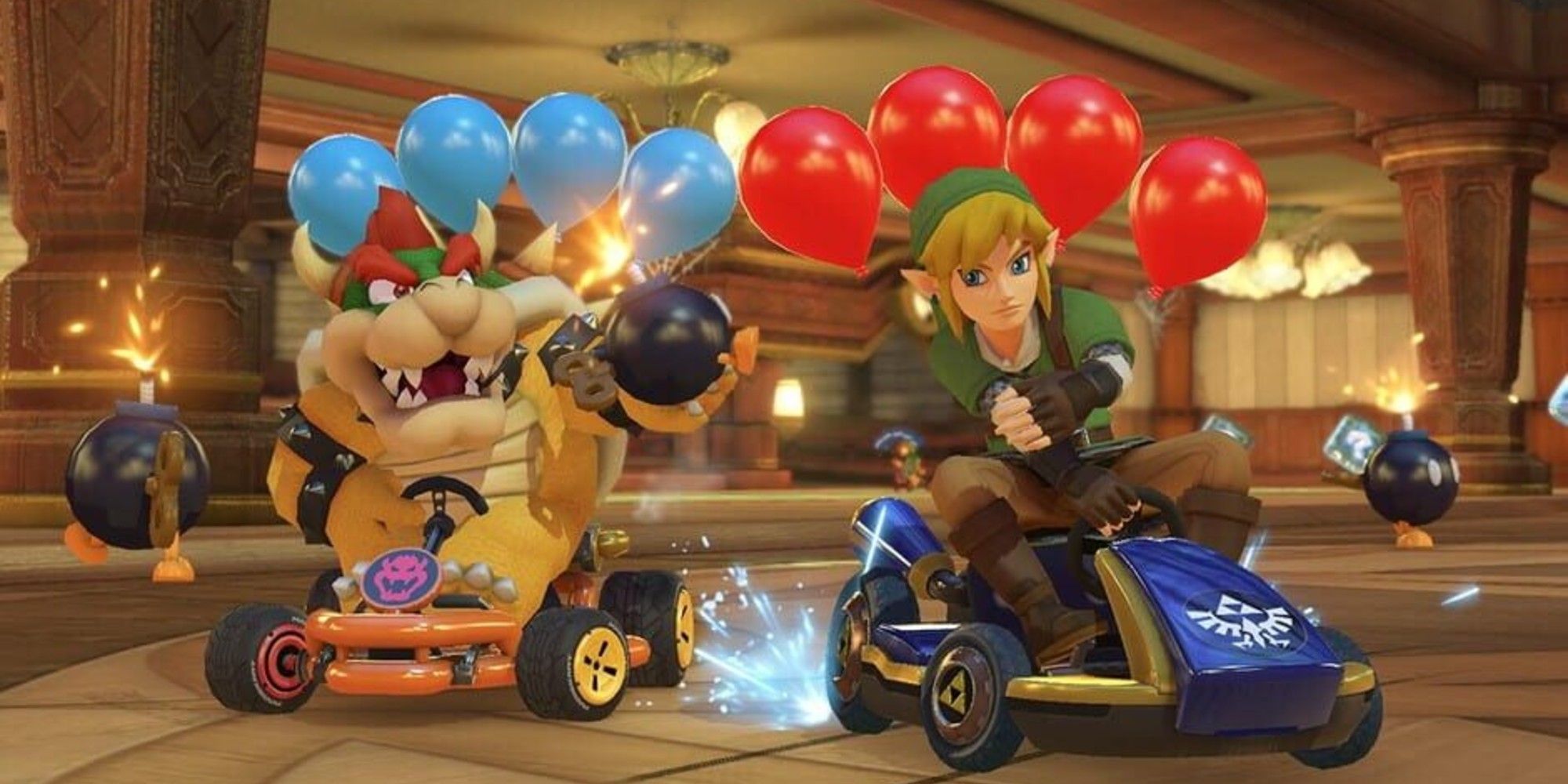 Link and Bowser in Mario Kart