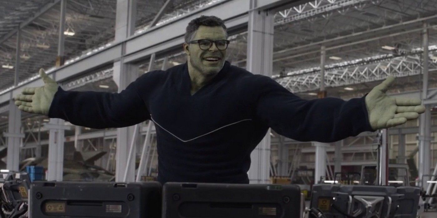 Smart Hulk with his arms out and smiling in Avengers: Endgame