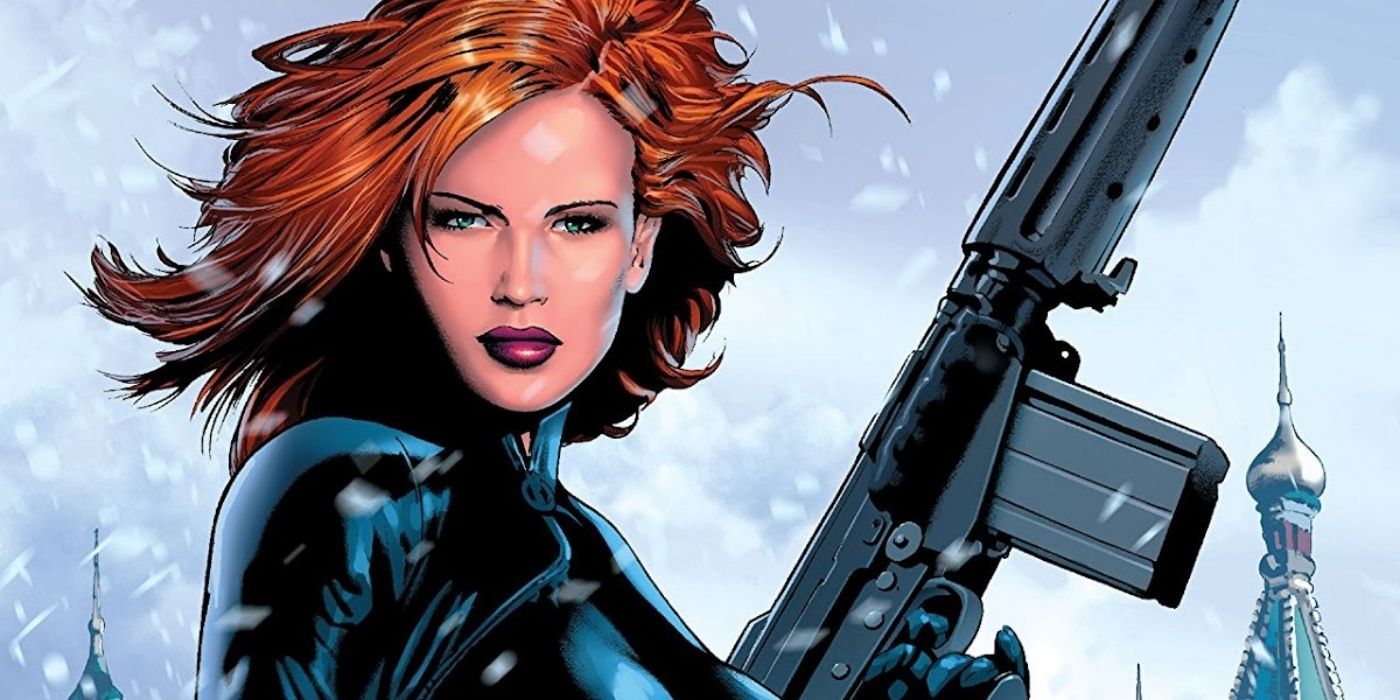 Black Widow holding a gun on the cover of Black Widow: Homecoming