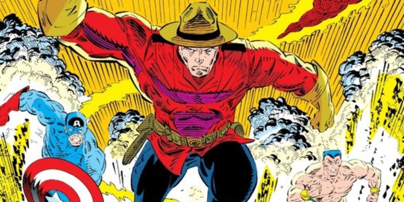 Major Mapleleaf running and screaming in anger in Marvel comics