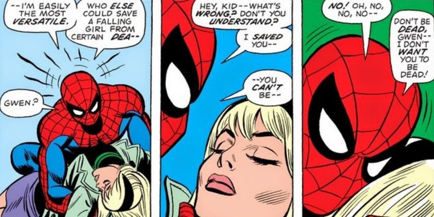 Spider-Man laments Gwen's death while holding her body